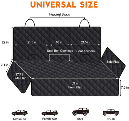 Premium Waterproof Dog Car Seat Cover - Non-Slip Back Seat Protector for Dogs, Compatible with Most Cars, Trucks, and SUVs - Black
