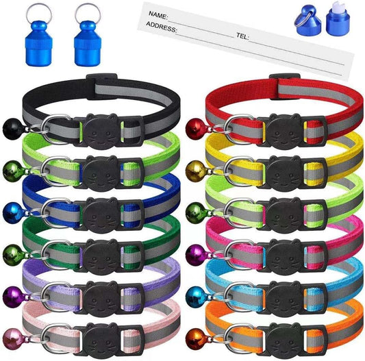 14-Pack Reflective Breakaway Cat Collars with Bells and Safety Buckle, Adjustable Kitten Collars with Name Tags, Ideal for Male and Female Cats, Pet Supplies (12 Colors & 2 ID Tags)